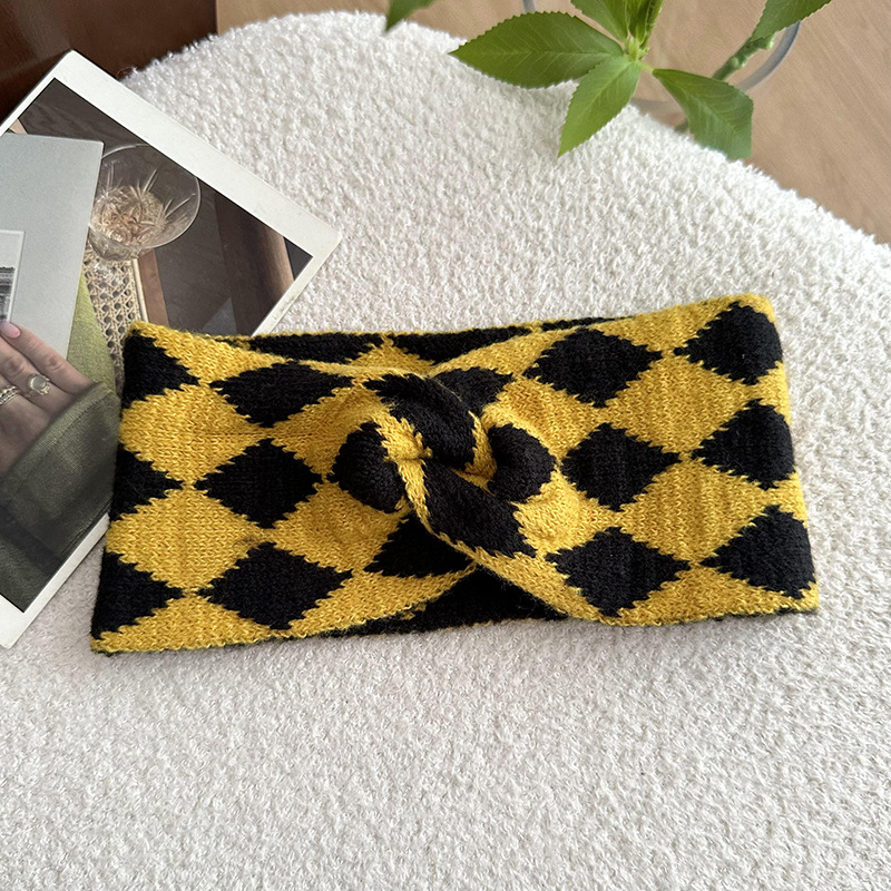 Banda de cabello para mujeres 2025 verano nuevo tejido de diamante de doble color cruzado correa de cabello de protección de la oreja caliente cubierta de cabello accesorios para el cabello