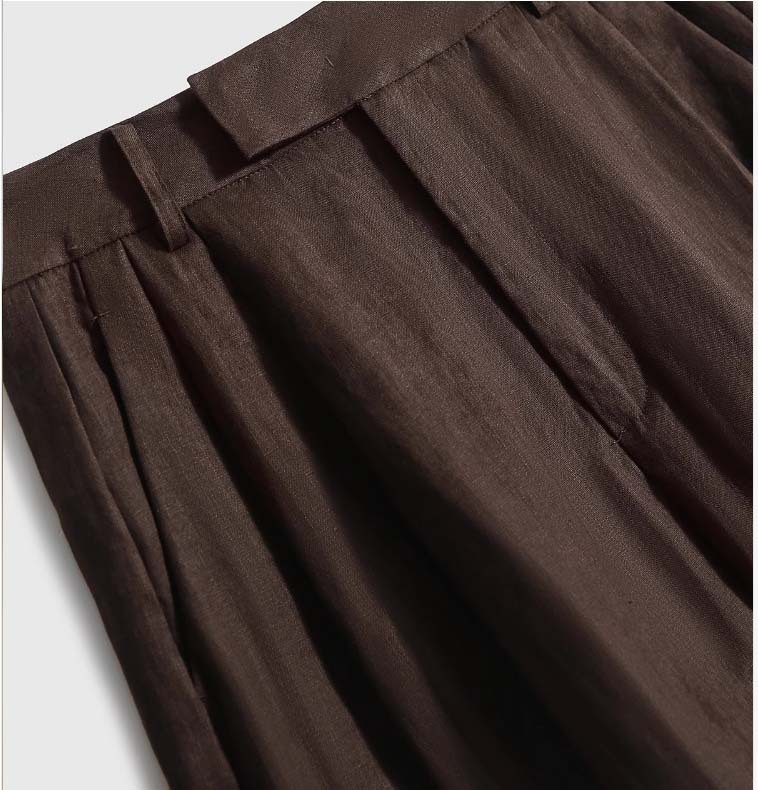 Quần short nữ dáng suông chất liệu linen thoáng mát, phong cách cổ điển thanh lịch — Màu nâu chi tiết 7