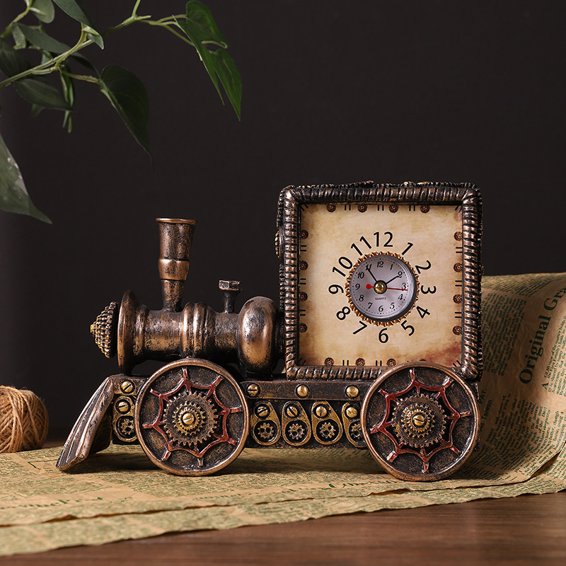 Retro camera ornaments American simulation mechanical locomotive clock resin crafts camera alarm clock decorations