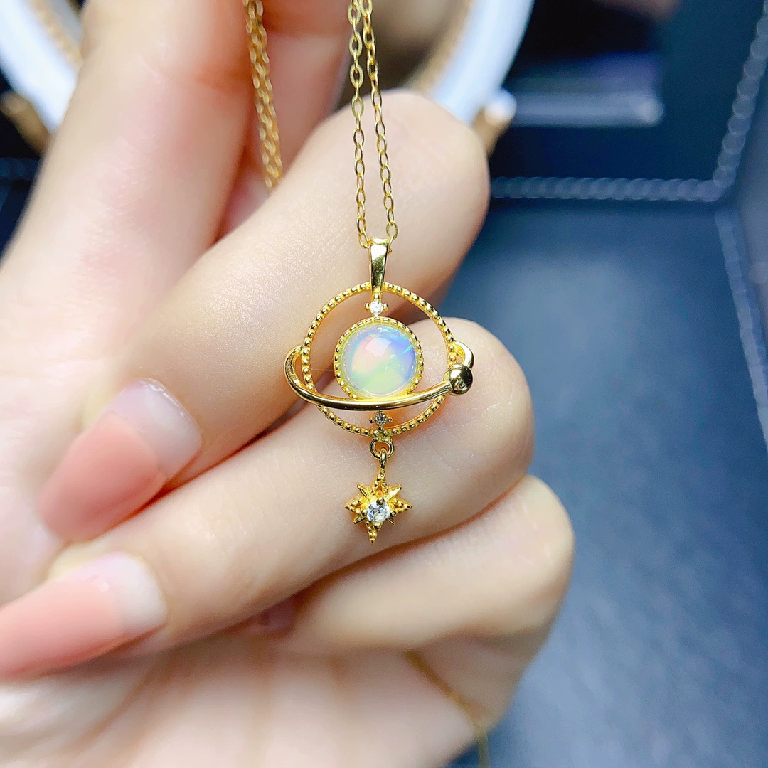 Оптовая продажа фабрики взрывы натуральный белый опал кулон S925 серебро инкрустированный Главный камень 6*6 продажа Европы и США поколение волос