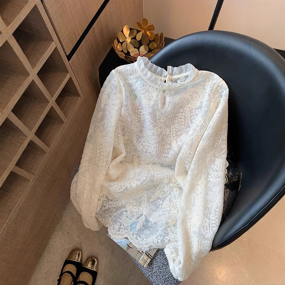 Apricot lace spring elegant shirt