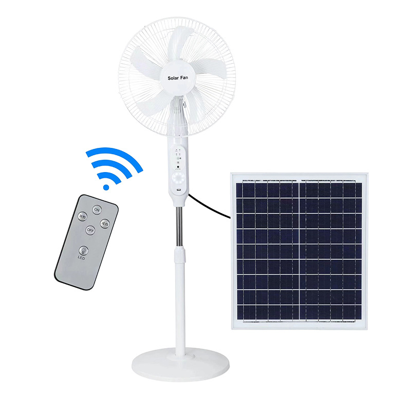 Ventilador de piso de emergencia de 16 pulgadas, alimentado por energía solar y enchufable, de doble uso para el hogar, puestos al aire libre, dormitorios y ventilador para cortes de energía transfronterizos.