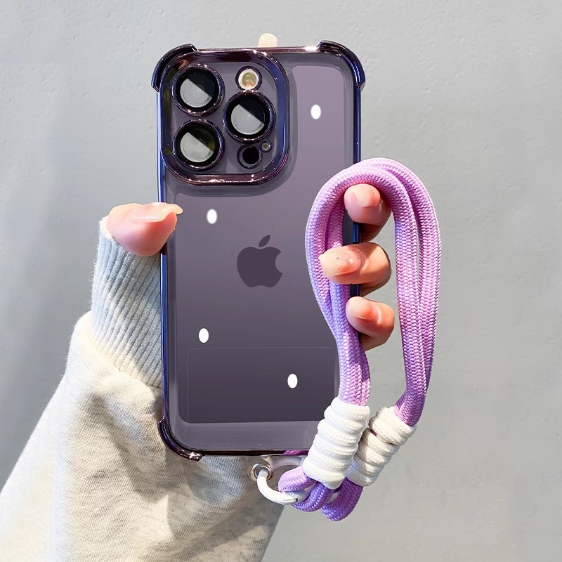 Simple color sólido cuatro esquinas anti-caída Apple 16promax funda para teléfono 15pro/16 todo incluido 14pro cuerda 13/14