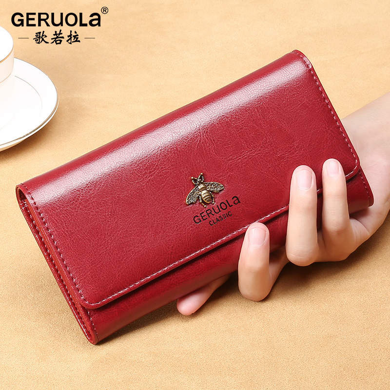 Cartera de suministro directo de fábrica para mujer, tarjetero de cuero de gran capacidad de mano larga, cartera multifuncional integrada, nuevo estilo 2025