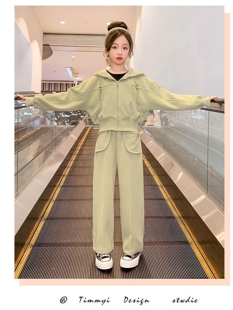 Mädchen Herbstmode Set Kapuzenjacke Mit Langem Arm Und Gerader Hose_voghion.com