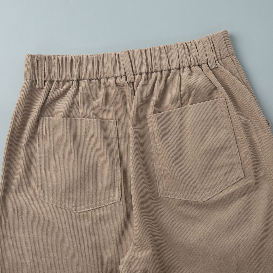 Quần ống rộng nữ cotton nhung kẻ sọc dáng suông lưng giữa phong cách retro — kaki nhạt, mơ chi tiết 7