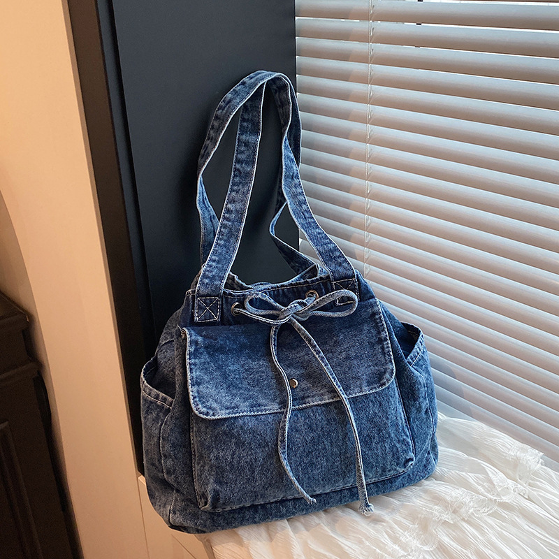 Denim Large Bag for Women 2025 Winter New Korean Style Fashion Simple Shoulder Bag Casual Large Capacity Tote Bag