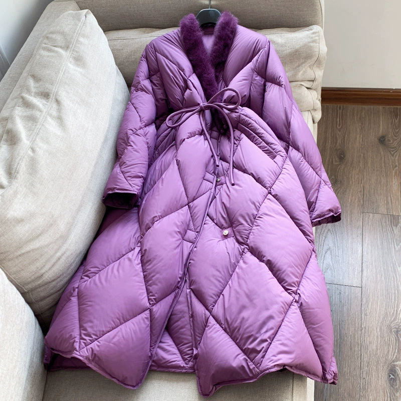 2024, куртка на гусином пуху, норковый мех, в китайском стиле, утолщенный легкий пуховик с длинной талией, оптовая продажа H18EY080