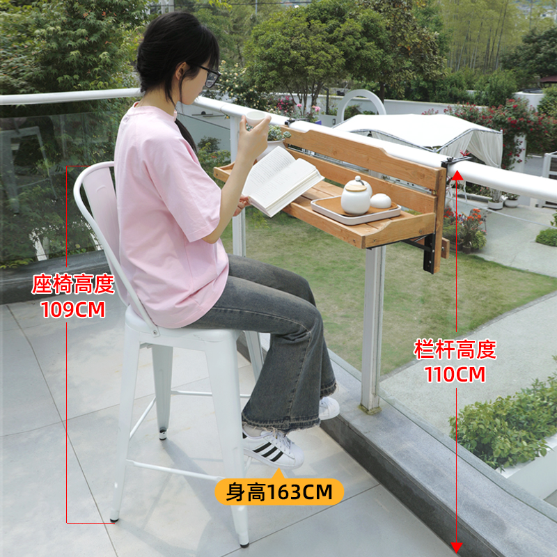 Balcony Railing Hanging Table Creative Leisure Small Bar Solid Wood Small Apartment Foldable Home Guardrail Hanging Bar Table