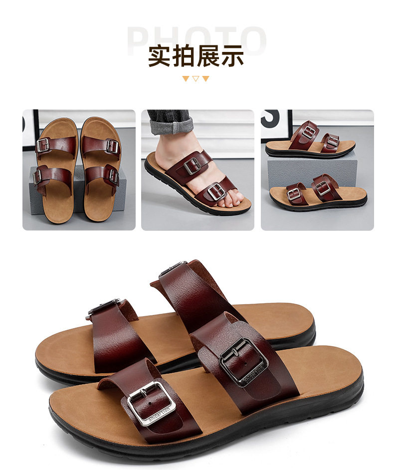 Dép sandal nam quai ngang hở ngón, đế mềm chống trượt, cỡ lớn đi ngoài trời — Màu kaki, Màu trắng, màu đen, Đỏ rượu vang chi tiết 17
