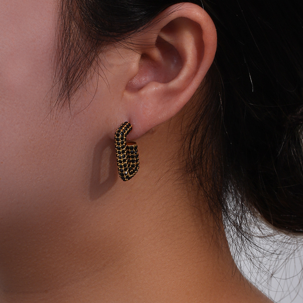 Geometric Pattern Fashion Geometric Plating Metal 304 Stainless Steel Zircon 18K Gold Plated Earrings