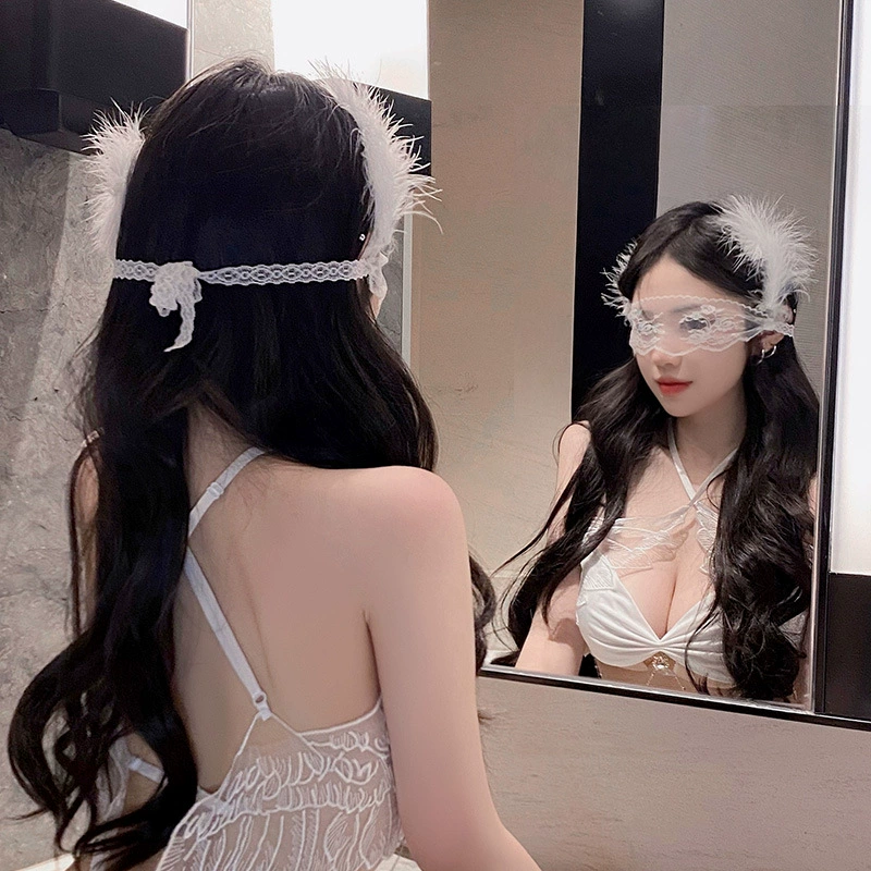 霏慕 Abstinence style pure lust style French elegant lace eye mask SM flirting veil adult products 7641 black and white