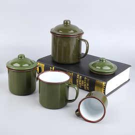 军绿缸子80年代老式怀旧搪瓷缸子大茶杯子大容量可制定图案复古风