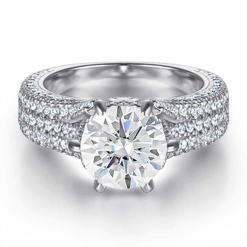 2 quilates 8mm S925 anillo de plata esterlina mujer exagerada seis garras micro joyería de piedra al por mayor nueva venta en caliente transfronteriza