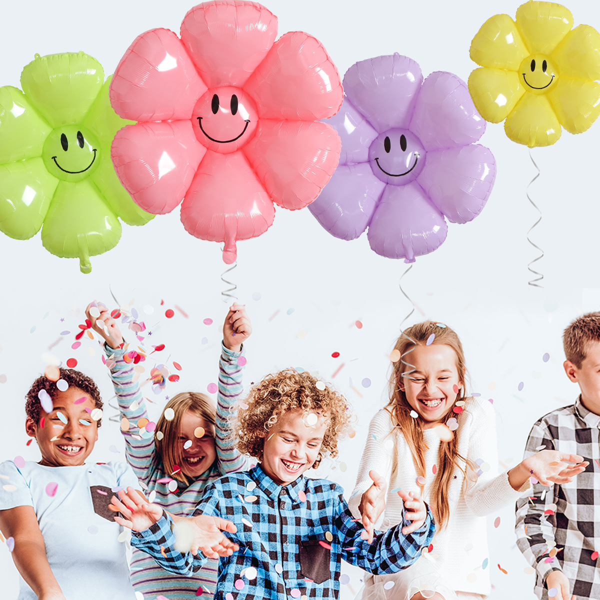 Daisy película de aluminio globo blanco cara sonriente accesorios de la foto globo de flores amarillo cara sonriente decoración puesto decoración de cumpleaños