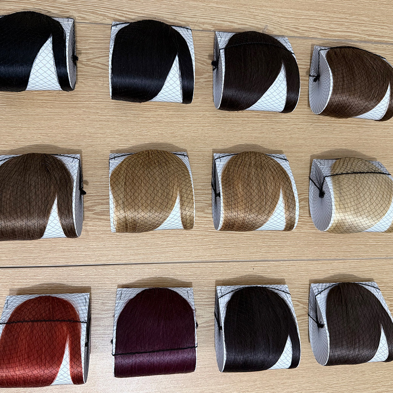 Real human hair, side-swept bangs, airy front fringe, human hair bangs, right-side parting wig piece