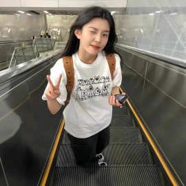 夏纯棉短袖t恤女2026小狗印花设计感小众美式高街宽松半袖上衣