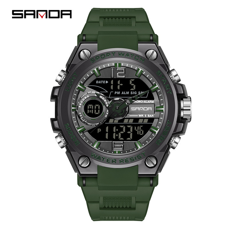 SANDA 6092 reloj deportivo para hombre multifuncional temporización creativa doble pantalla electrónica impermeable reloj luminoso