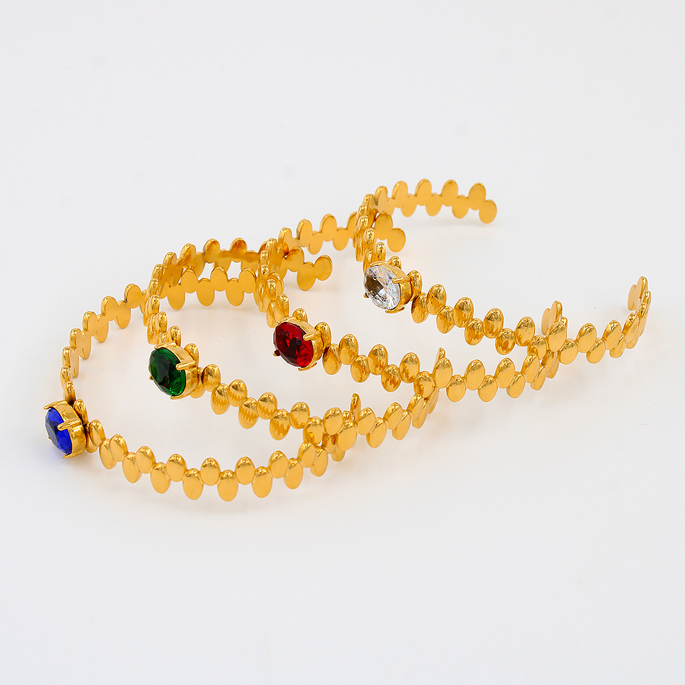 Fashion Leaves Oval Stainless Steel Plating Inlay Zircon Bangle 1 Piece