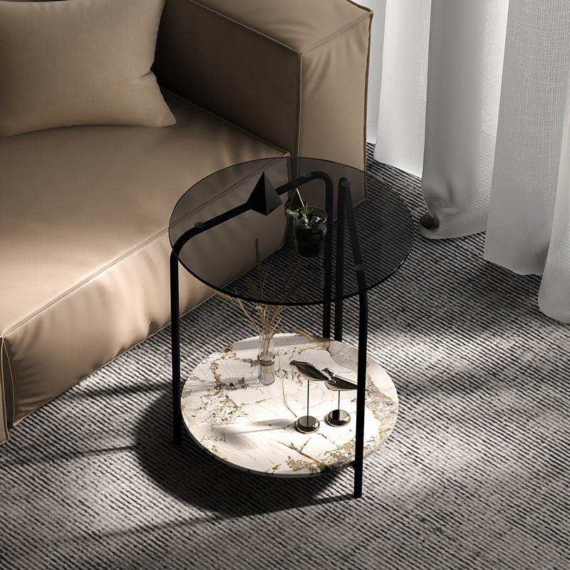 소파 사이드 테이블 사이드 캐비닛 라이트 럭셔리 락 플레이트 코너 테이블 거실 현대 북유럽 소형 커피 테이블 유리 코너 테이블 라운드 테이블 사이드 침대 옆