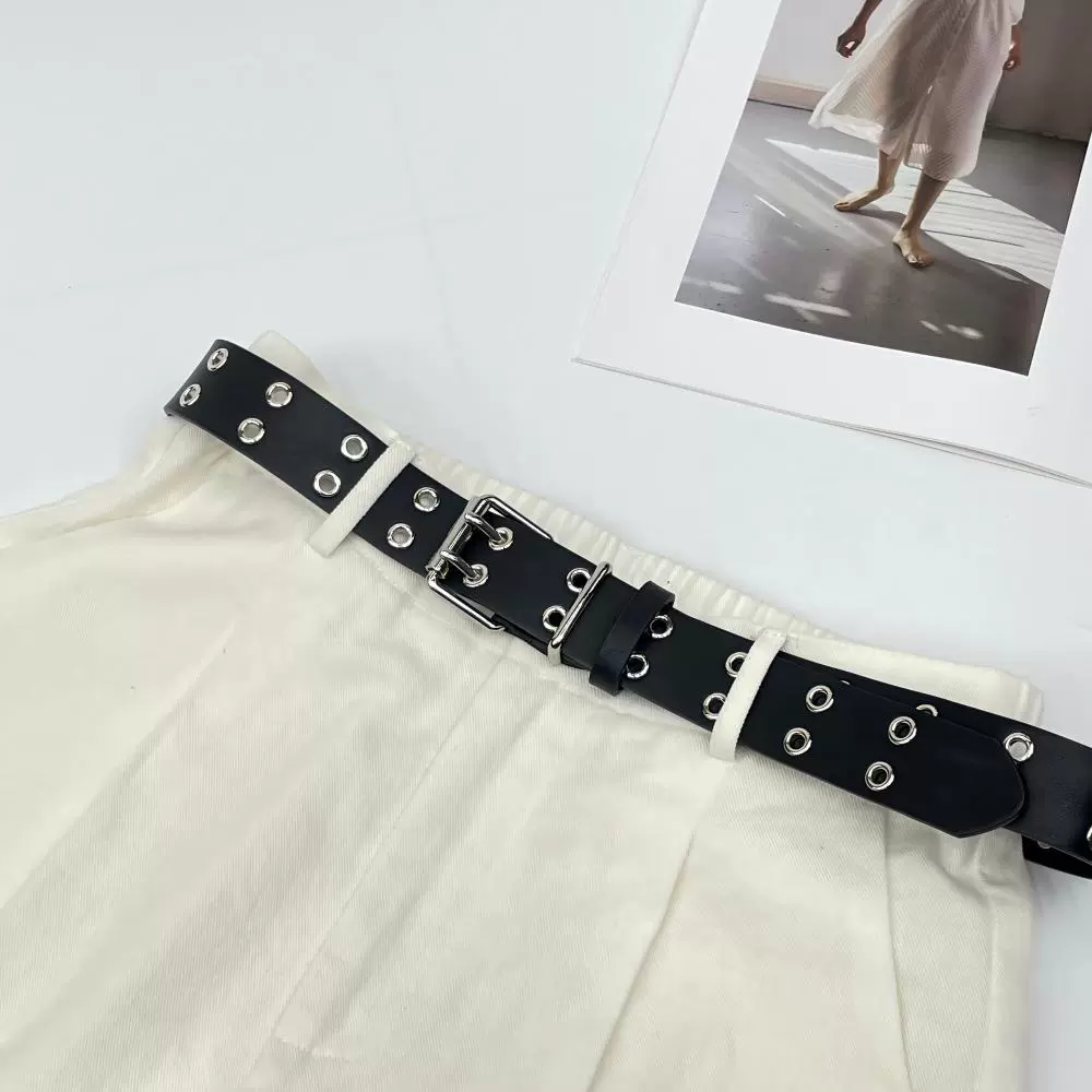 宽腰封双排扣气眼女士皮带黑色装饰铆钉时尚欧美范裤带腰带男潮流