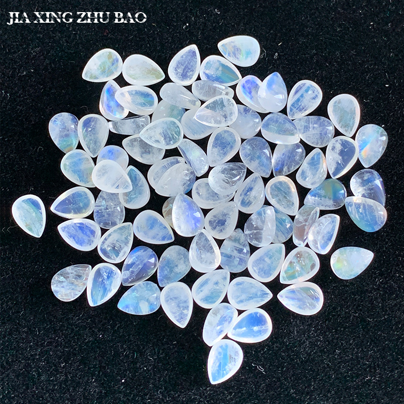 强蓝光 天然蓝月光石梨形戒面水滴平底裸石饰品吊坠戒指戒面批发