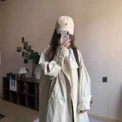 白色中长款高个子风衣外套女2025秋季新款英伦风休闲宽松大衣