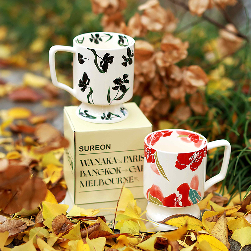 Retro iris taza alta taza de cerámica taza de café taza de café de la tarde cappuccino regalo de mano taza antigua práctica