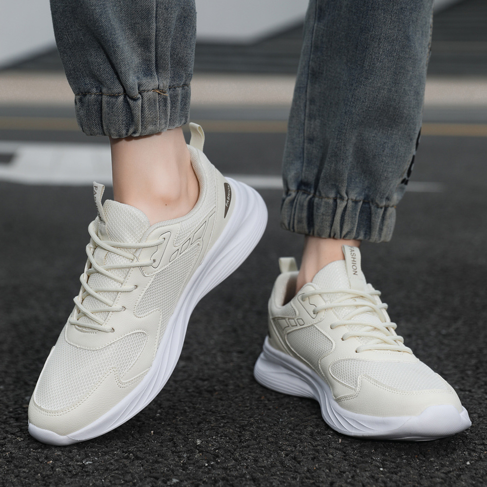 Zapatos deportivos de pareja en línea rojo con zapatos de corrida de otoño pegado en frío color mosaico de piel de malla empalmada suela suave zapatos transpirables de hombre al por mayor