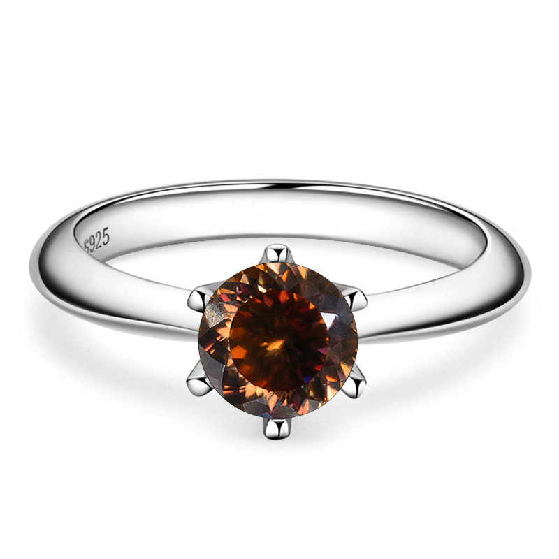 1 quilate color D mujer delicado anillo de boda de color S925 plata esterlina fuego explosivo de color