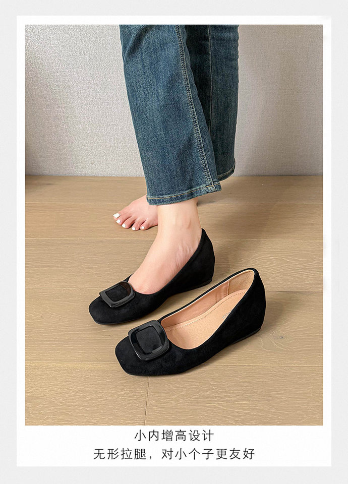 Giày bệt nữ mũi vuông khóa ngang, cổ thấp chất liệu nhung, gót xuồng 3–6 cm — Màu be, màu đen, màu đỏ chi tiết 22