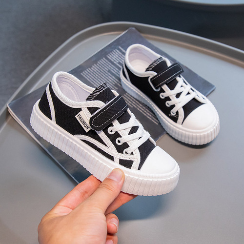 Children's Canvas Shoes, Girls' Shoes  Spring and Autumn New Black Checkered Boys' High Top Board Shoes Baby Canvas Shoes Trendy