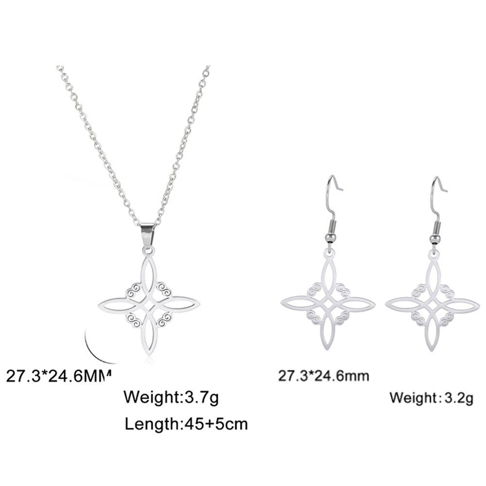 Comercio exterior exportado a Europa y América Venta caliente bruja nudo en forma de S collar pulsera pendientes anillo combinación corte traje de acero inoxidable