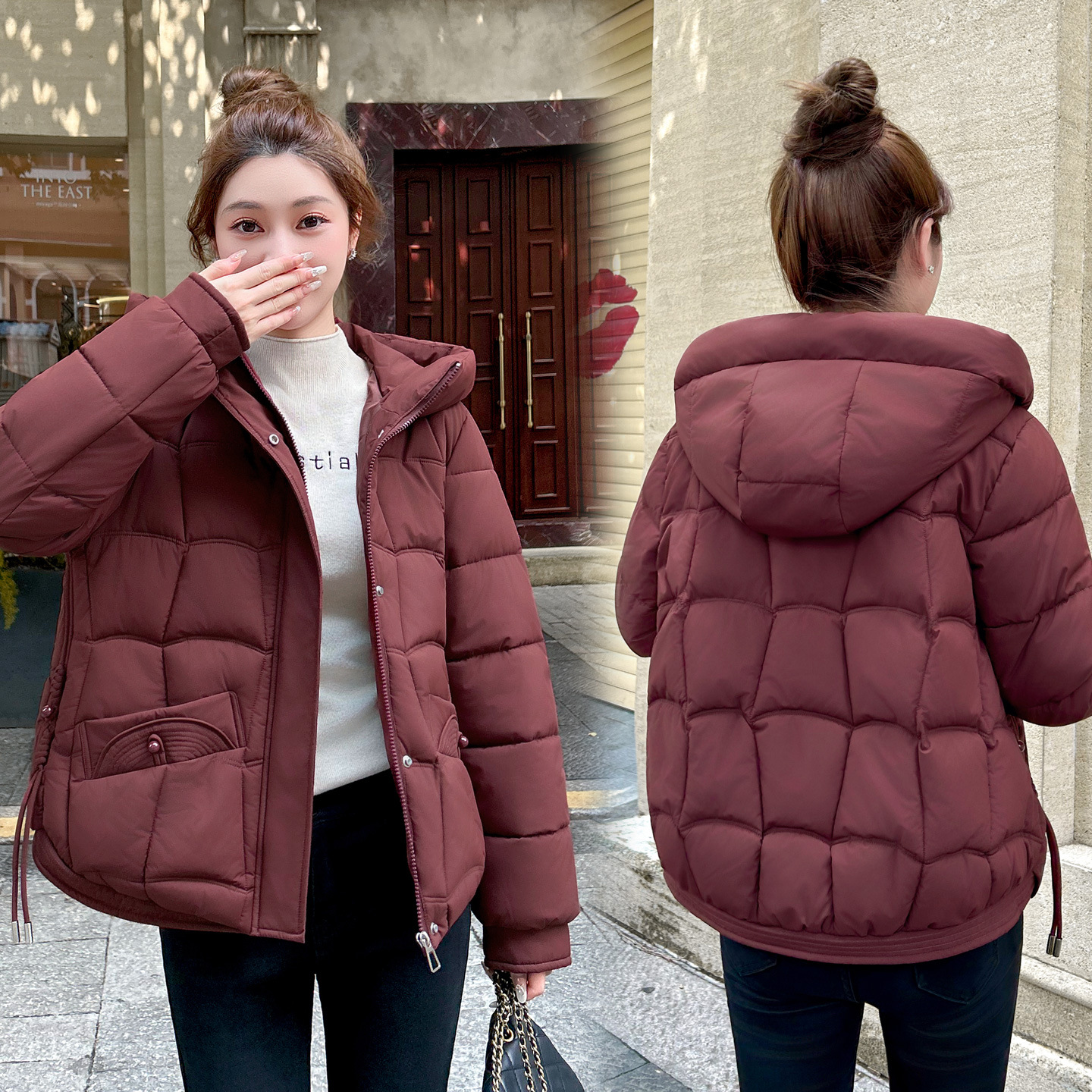 2025 otoño y invierno damas algodón plumón chaqueta coreana con sombrero grueso abrigo caliente de cuello pequeño chaqueta de algodón image 1