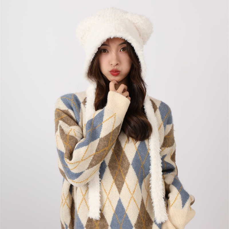 Φθινόπωρο και Χειμώνας Χαριτωμένη Μικρή Αρκούδα Λούτρινη Προστασία Αυτιών για Παιδική Κορεατική Έκδοση Ευέλικτη Ζεστασιά Διπλή Μπάλα Μαλλιών_voghion.com