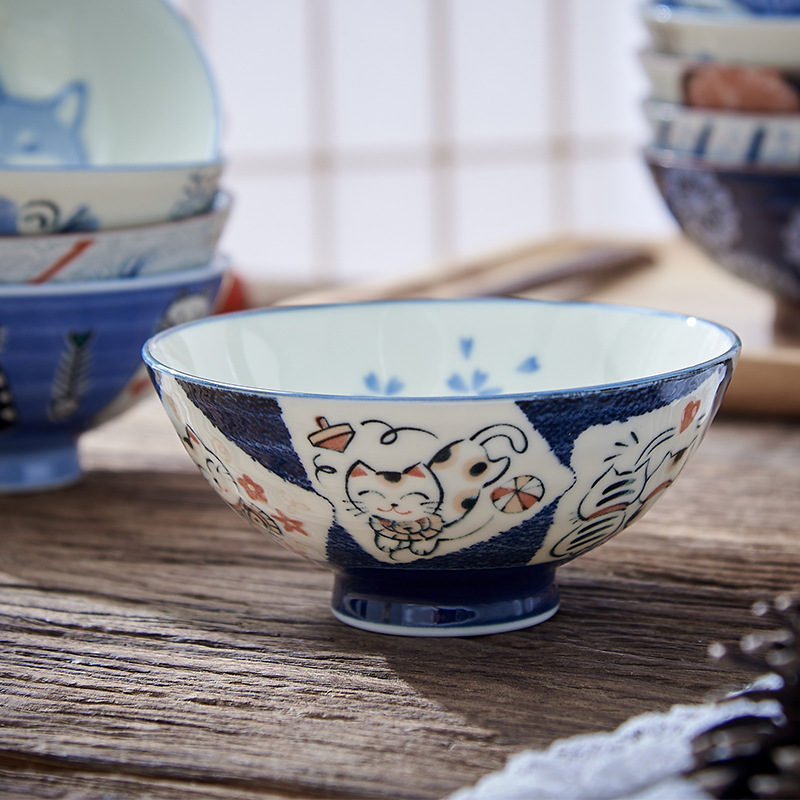Japanese household rice bowl underglaze colored small bowl cartoon…