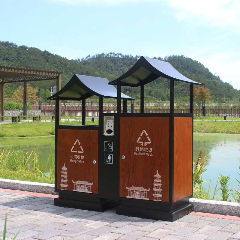 户外景区古镇仿古分类垃圾桶小区果皮箱环卫双桶室外古典风垃圾箱