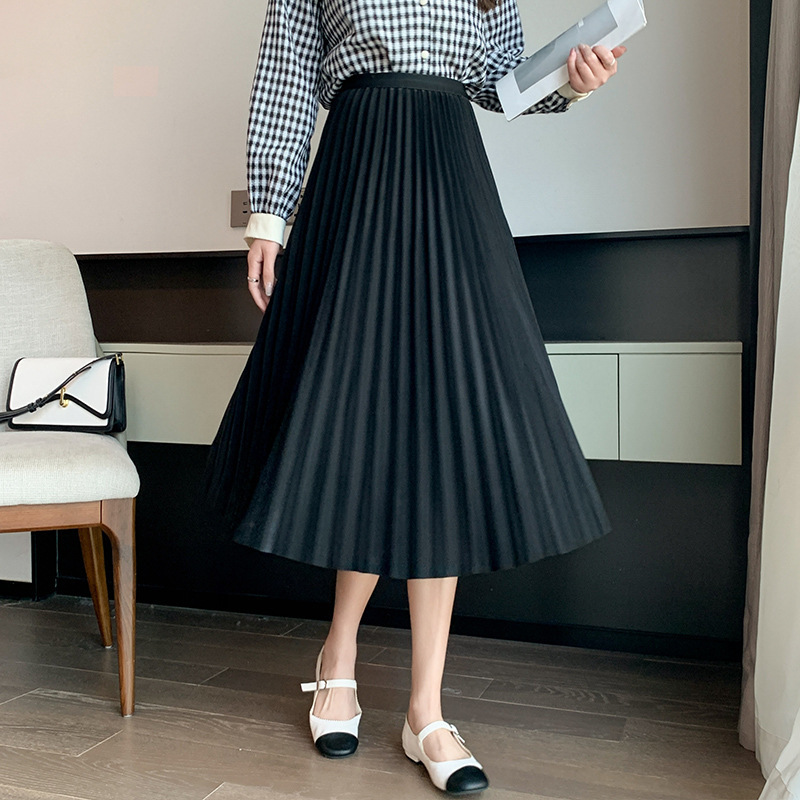 Pleated Large Swing A- line Umbrella Skirt Long Skirt Spring and Summer Elasticated High Waist High Temperature Pleated Retro Slimming Mid-length Skirt