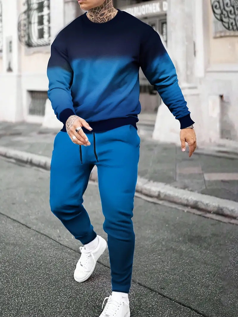 Comercio exterior transfronterizo Europa y América 3D impresión digital retro cuello redondo suéter pantalones traje ME1-ML1