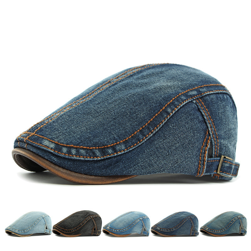 Spring New Washed Denim Hat Korean Fashion Beret Men's British Retro Forward Hat Women's Trendy Beret Spring New Washed Denim Hat Korean Fashion Beret Men's British Retro Forward Hat Women's Trendy Beret