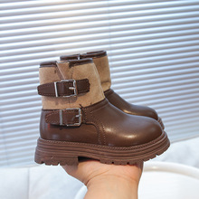 真皮儿童马丁靴二棉靴子英伦风2025秋冬新款男童女童加绒中筒皮靴