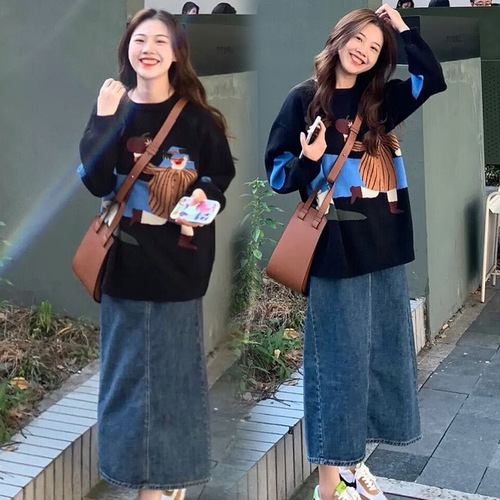 Pregnant women's autumn clothing set is fashionable and fashionable  new sweater skirt to cover the belly two-piece set autumn and winter style