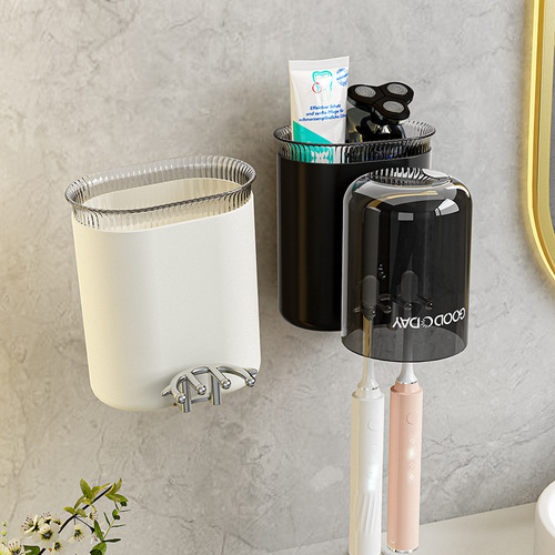 Cream Wind Toothbrush Cup Can Hold Toothbrush Single Cup Toothbrush Rack Transparent No Drill Storage Wall Mounted Toothbrush Stand