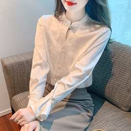 新中式衬衫女装秋装2023新款盘扣上衣设计感女士衬衣别致小衫