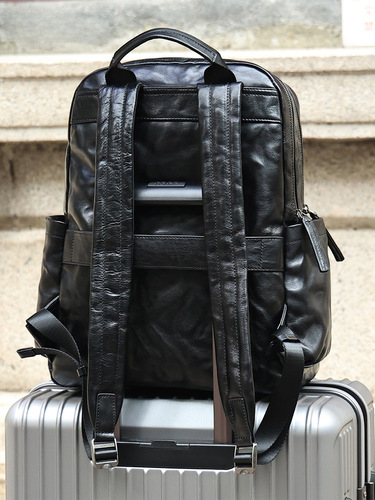New leather double shoulder bag with 15-inch large capacity for computers, commuting, high-end genuine leather business backpack