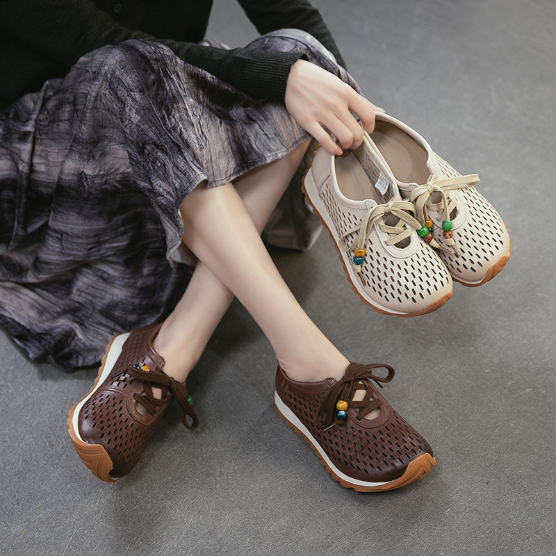 Jiezhou 2026 Spring New Laser-Punched Breathable Casual Shoes, First Layer Cowhide, Artistic, Lightweight, Versatile Women's Shoes Jiezhou 2026 Spring New Laser-Punched Breathable Casual Shoes, First Layer Cowhide, Artistic, Lightweight, Versatile Women's Shoes