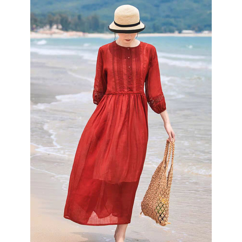 Ağ rami paltar - yay üçün uzun qadın donu