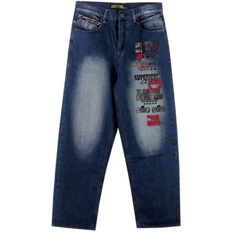 Moda europea y americana hip hop jeans más tamaño de los hombres hiphop hip hop lavado bordado suelto casual Skateboard Pantalones