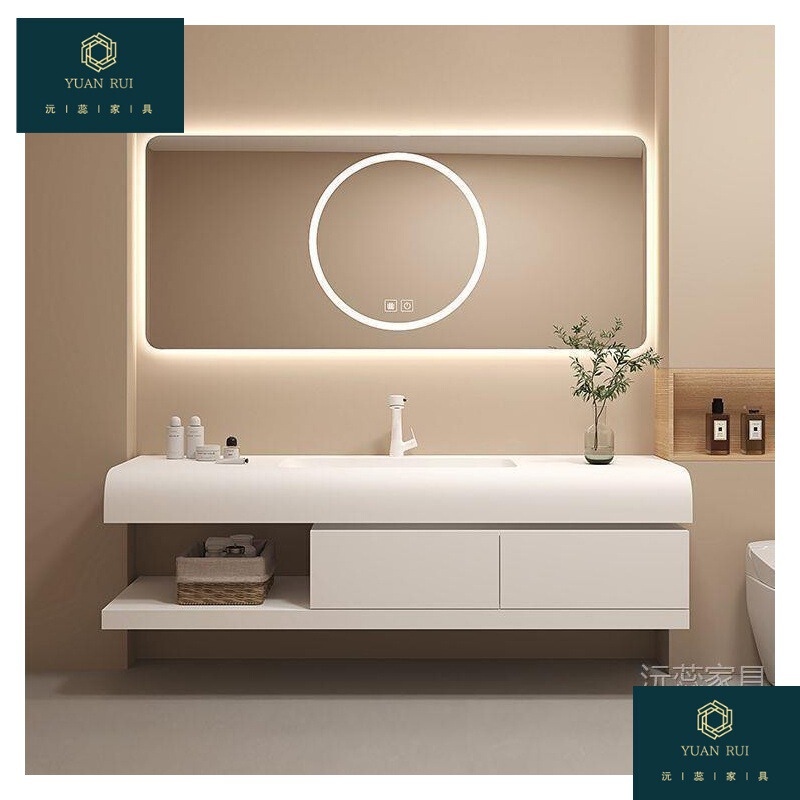 New Minimalist Double-Layer Skin-Touch Integrated Basin Bathroom Cabinet, Bathroom Sink, Washbasin, Smart Mirror Cabinet, Bathroom Cabinet