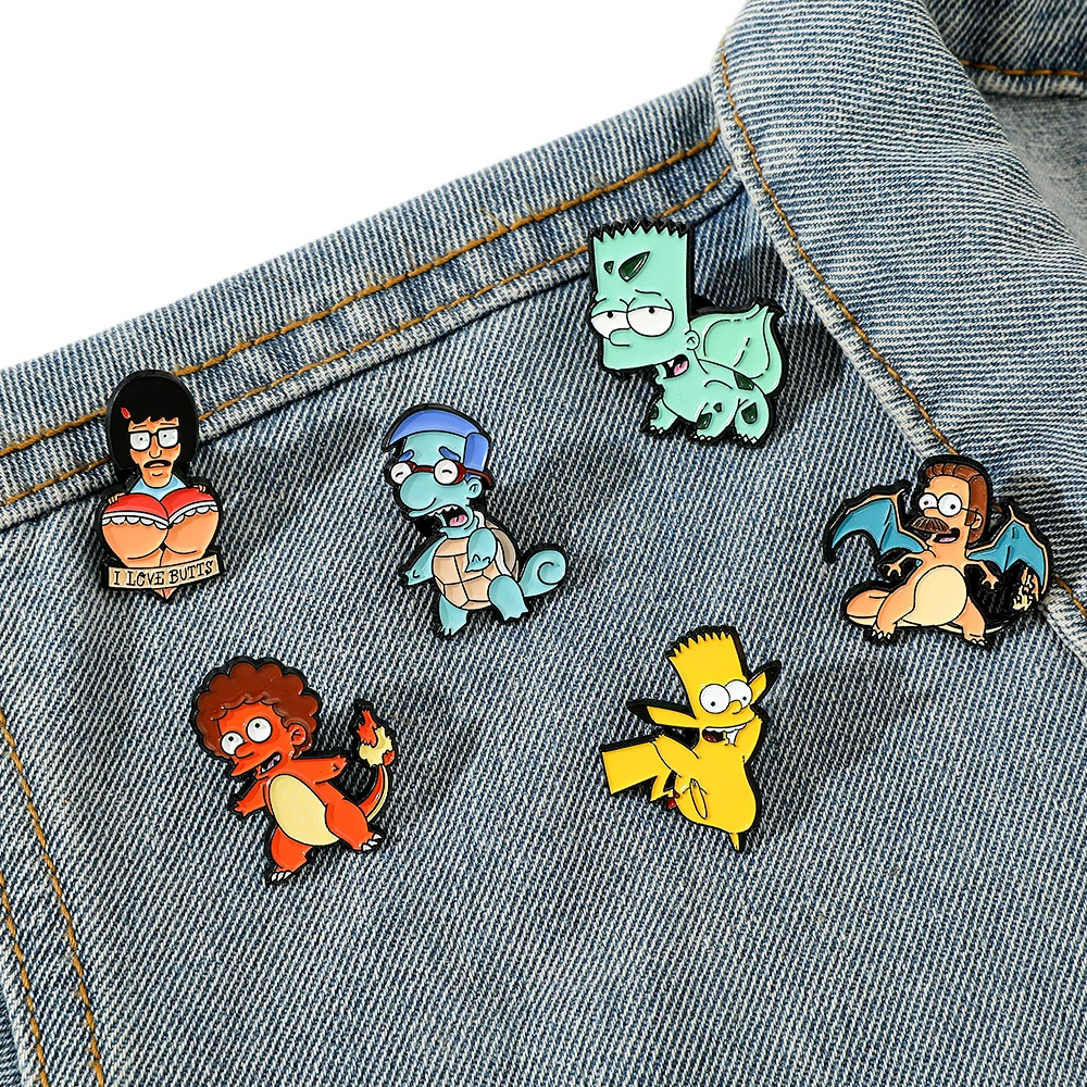 Веселый мультфильм Pokémon Pokemon металлический значок, Барт Simpson сплавной брошь, универсальные аксессуары